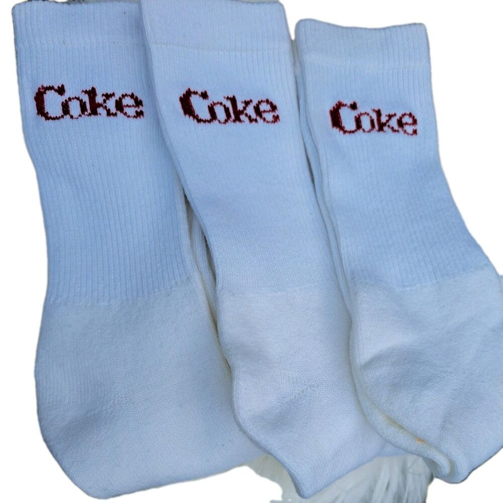Coca Cola Tube Socks Coke Socks Soccer Football White Red Soda Advertising VTG